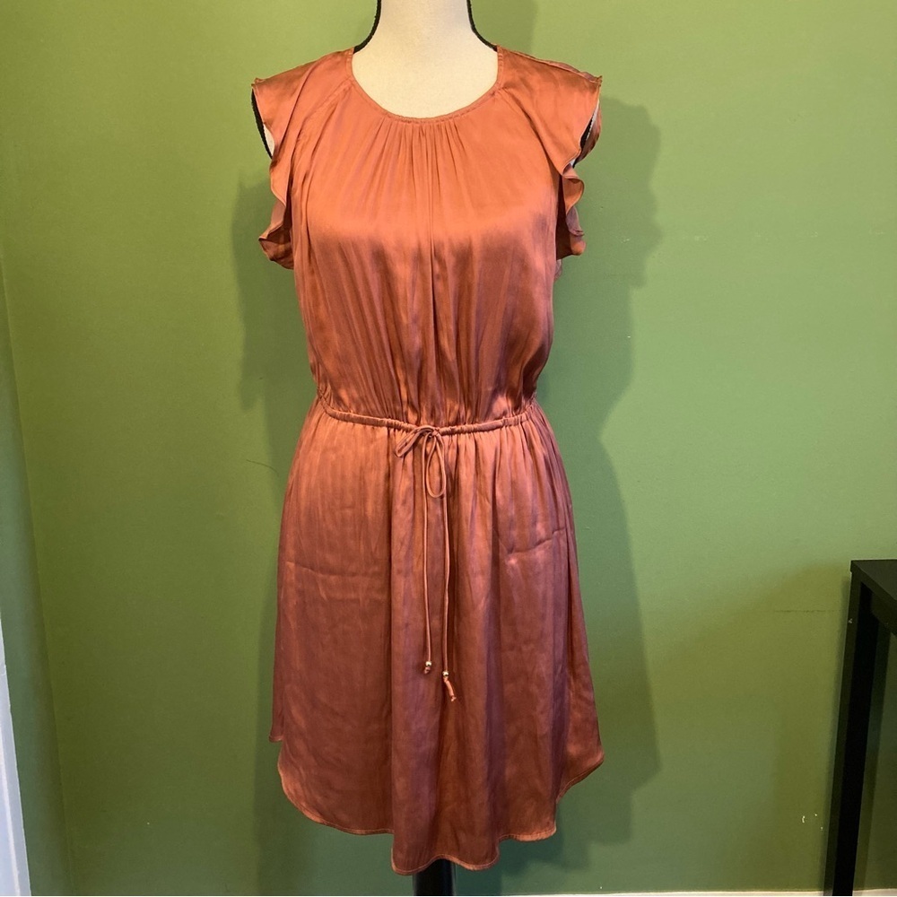 H&M Rust Ruffle Mini Dress SIZE 10 - Picture 3 of 11
